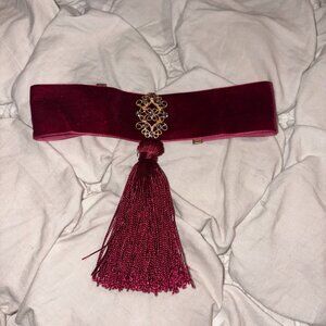Free People Burgundy Velvet Tassel Choker with Gold Accent